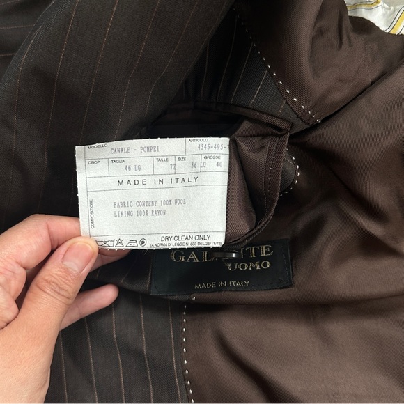 Galante Uomo Super 120s Wool Blazer 46L Brown Stripe Blazer Coat Jacket - Picture 12 of 13